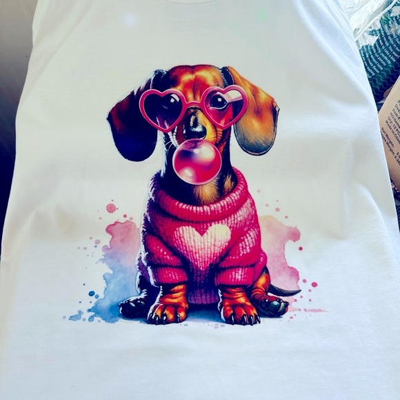 New Cute Dachshund Dog T-Shirt - White - Picture 1 of 3